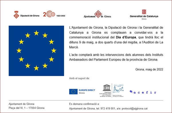 9 de maig, Acte institucional unitari de commemoració del DIA D’EUROPA. 