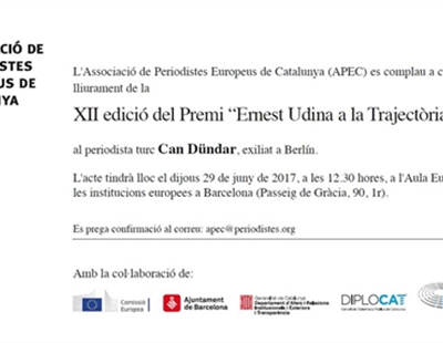  Invitació a l'acte de lliurament del Premi 'Ernest Udina a la Trajectòria Europeista'
